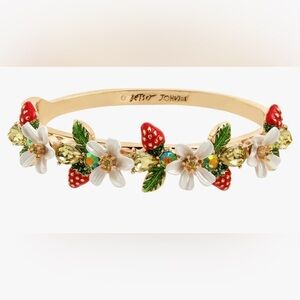 Betsey Johnson strawberry & white flower cubic zirconia gold bangle Bracelet new